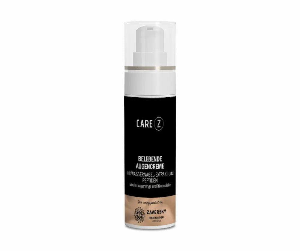 CARE Z Belebende Augencreme mit Wassernabel-Extrakt und Peptiden von Zaversky im schwarzen Pumpspender mit Pumpkopf