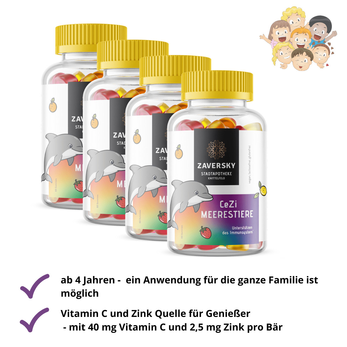 CeZi Meerestiere - Vitamin C + Zink Quelle für Genießer - 4 Flaschen - Nahrungsergänzung - Apotheke Zaversky