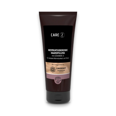 Care Z Restrukturierende Haarspülung mit Ceramide-3, dunkelbraune Tube mit schwarzem Verschluss
