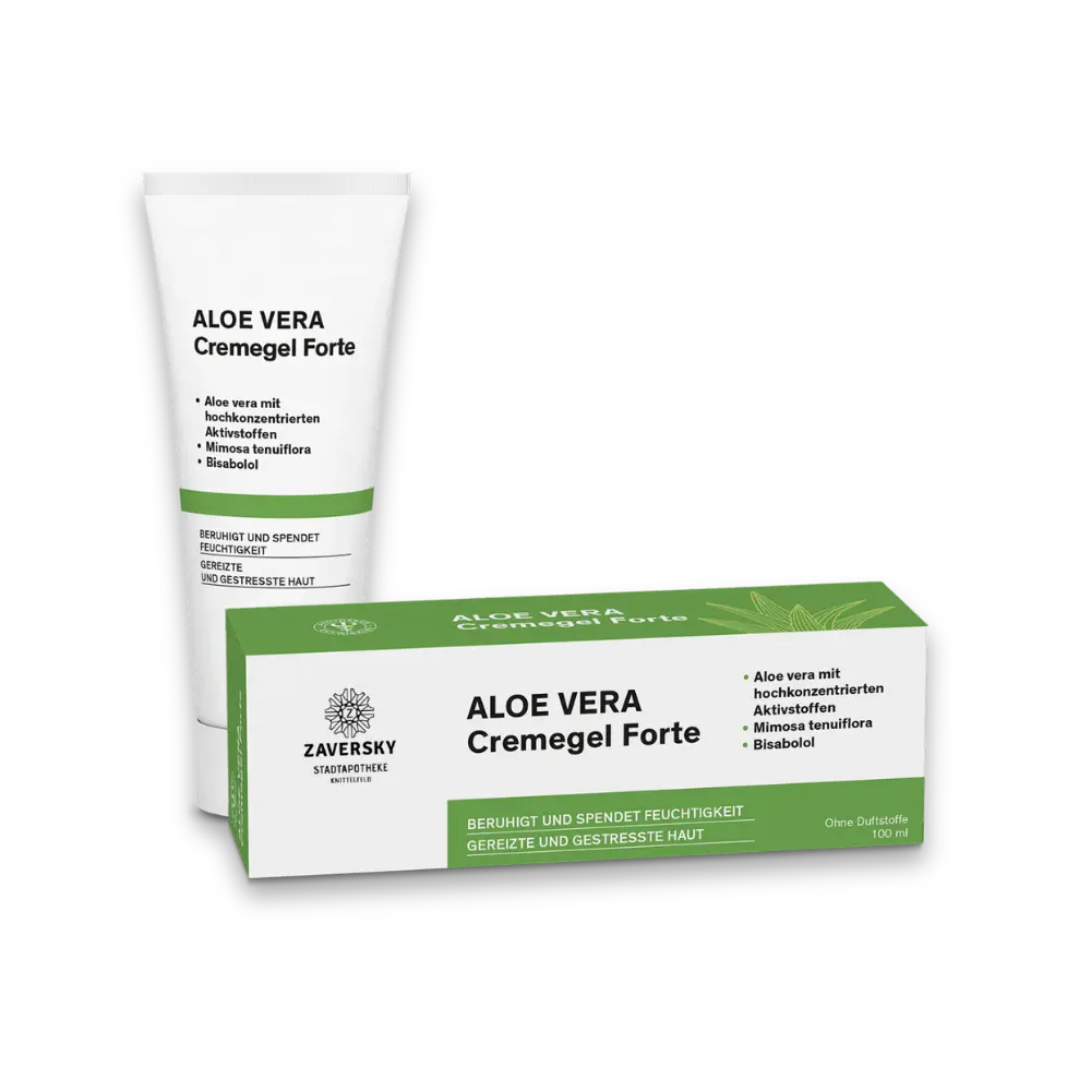 Zaversky Aloe Vera Cremegel Forte, Tube und Verpackung mit Aloe vera, Mimosa tenuiflora und Bisabolol, 100 ml
