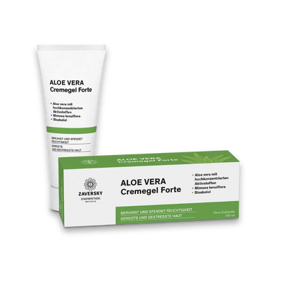 Zaversky Aloe Vera Cremegel Forte, Tube und Verpackung mit Aloe vera, Mimosa tenuiflora und Bisabolol, 100 ml