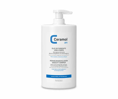 Ceramol 311 Reinigungsemulsion für Gesicht und Körper in weißer Pumpflasche, nicht schaumbildende Waschemulsion für empfindliche Haut