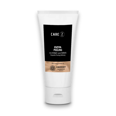 CARE Z Enzym-Peeling in weißer Tube mit schwarzem Etikett, mit Perlit und Papain, für doppelte Peeling-Wirkung, Vorderansicht