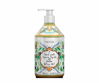 Flüssige Handseife Italian Olive Oil in 500 ml Pumpflasche mit dekorativem Oliven-Motiv, Made in Italy