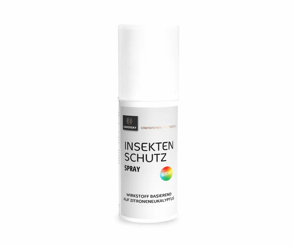 Zaversky Insektenschutz Spray Kids in weißer Sprühflasche, Wirkstoff basierend auf Zitroneneukalyptus, Vorderansicht