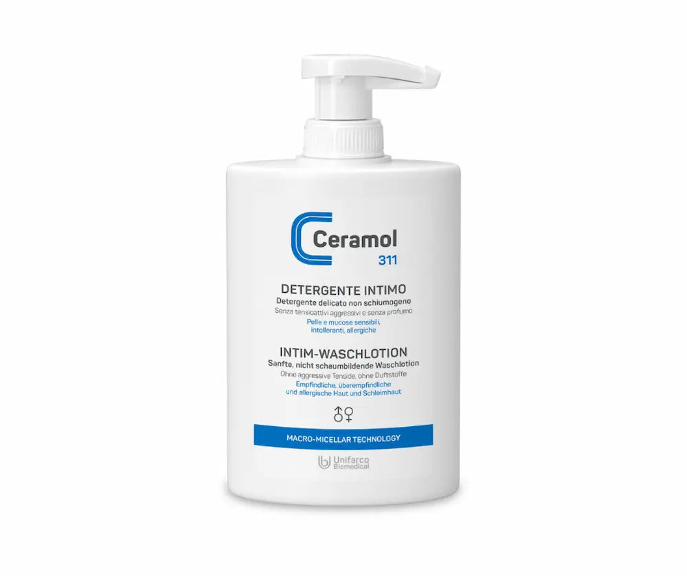 Ceramol 311 Intim-Waschlotion in weißer Pumpflasche, sanfte nicht schaumbildende Waschlotion für empfindliche Haut und Schleimhaut