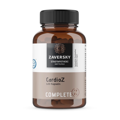 Zaversky CardioZ Complete Z Braunglas mit 120 Kapseln, lactosefrei, fructosefrei, glutenfrei und vegan, Vorderansicht