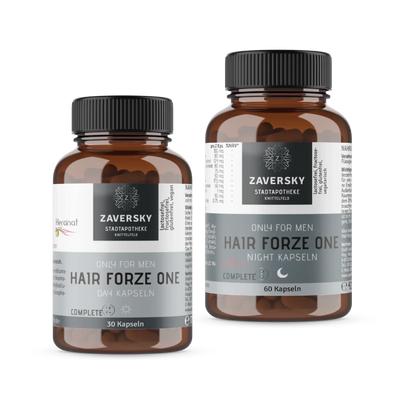 Zwei braune Kapselgläser Zaversky Hair Forze One Only for Men, Day Kapseln mit 30 Stück und Night Kapseln mit 60 Stück