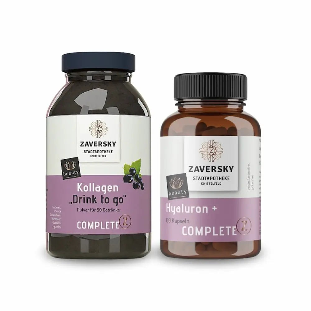 Zaversky beauty Set mit Kollagen „Drink to go" Pulver für 50 Getränke und Hyaluron+ Complete mit 60 Kapseln