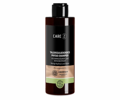 Care Z talgregulierendes Physio-Shampoo mit Aminosäuren und Birkenextrakt in brauner Flasche, reinigt Kopfhaut und Haare