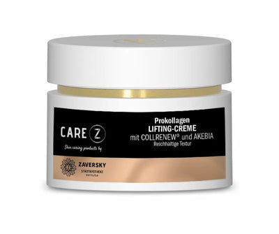 CARE Z Prokollagen Lifting-Creme mit COLLRENEW und AKEBIA im weißen Tiegel mit schwarzem Etikett, Stadtapotheke Zaversky