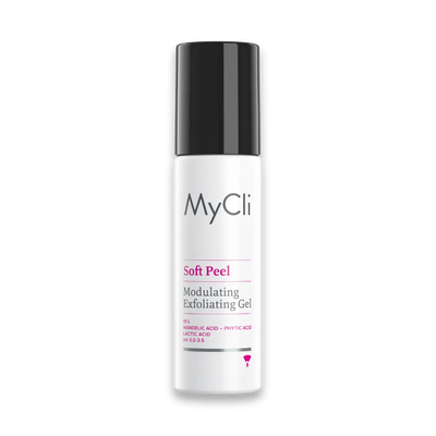 MyCli Soft Peel Epidermal Revitalizing Complex im weißen Pumpspender mit schwarzem Deckel für Gesicht, Hals, Dekolleté und Hände
