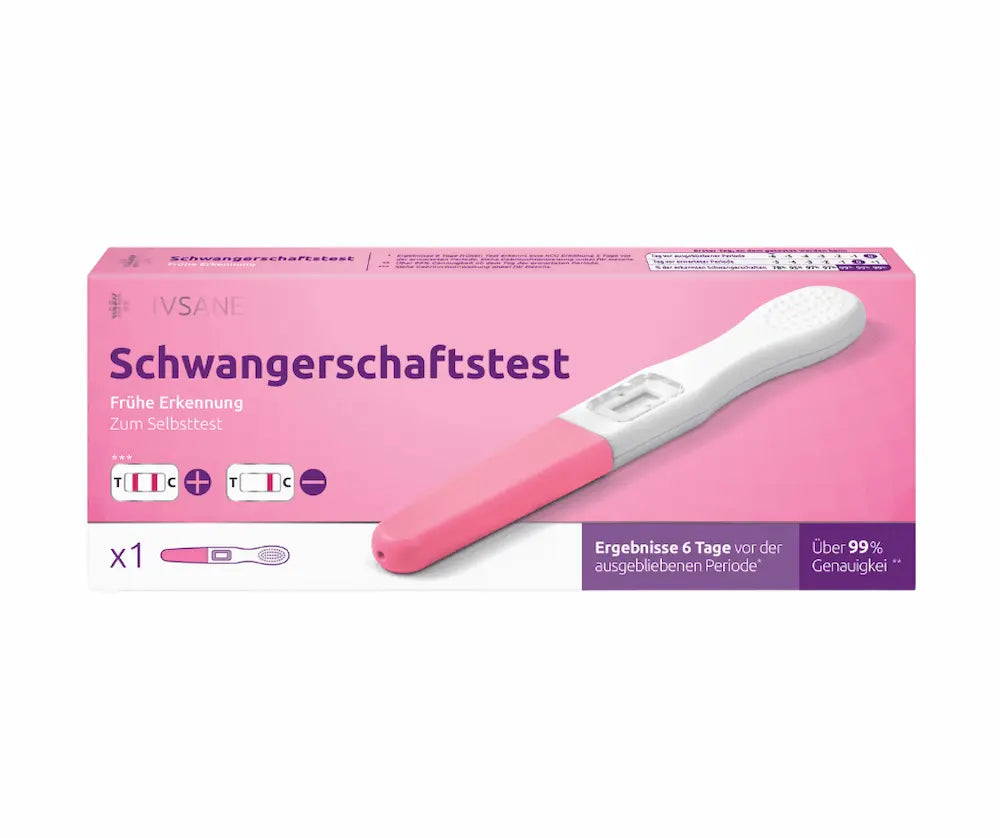 Livsane Schwangerschaftstest zur frühen Erkennung im Selbsttest, rosa Verpackung mit Teststäbchen, über 99 % Genauigkeit