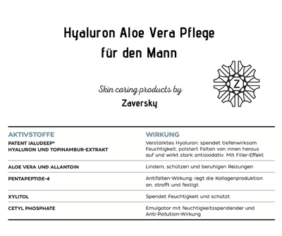 Hyaluron Aloe Vera Pflege für den Mann - beruhigt und revitalisiert CareZ - Kosmetika - Apotheke Zaversky